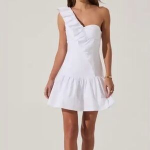 ASTR asymmetrical ruffle mini dress white size L